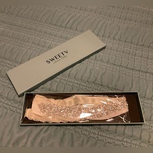 Rhinestone wedding bridal belt sash, ivory satin ribbon